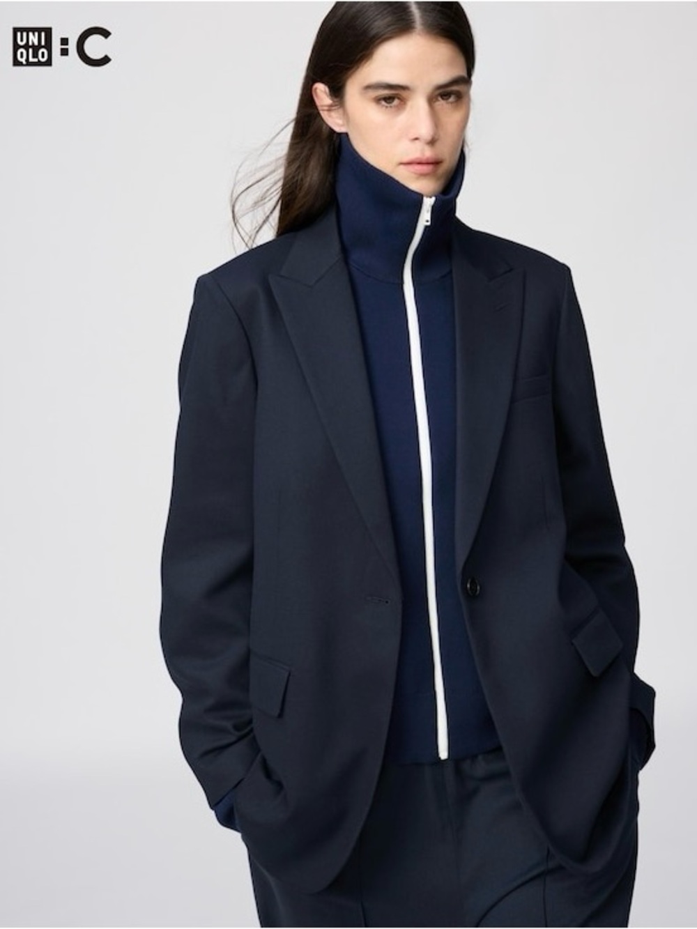 $70 NWT Uniqlo :C Navy Blue Single Breasted Tailored Jacket Blazer Minimalist S